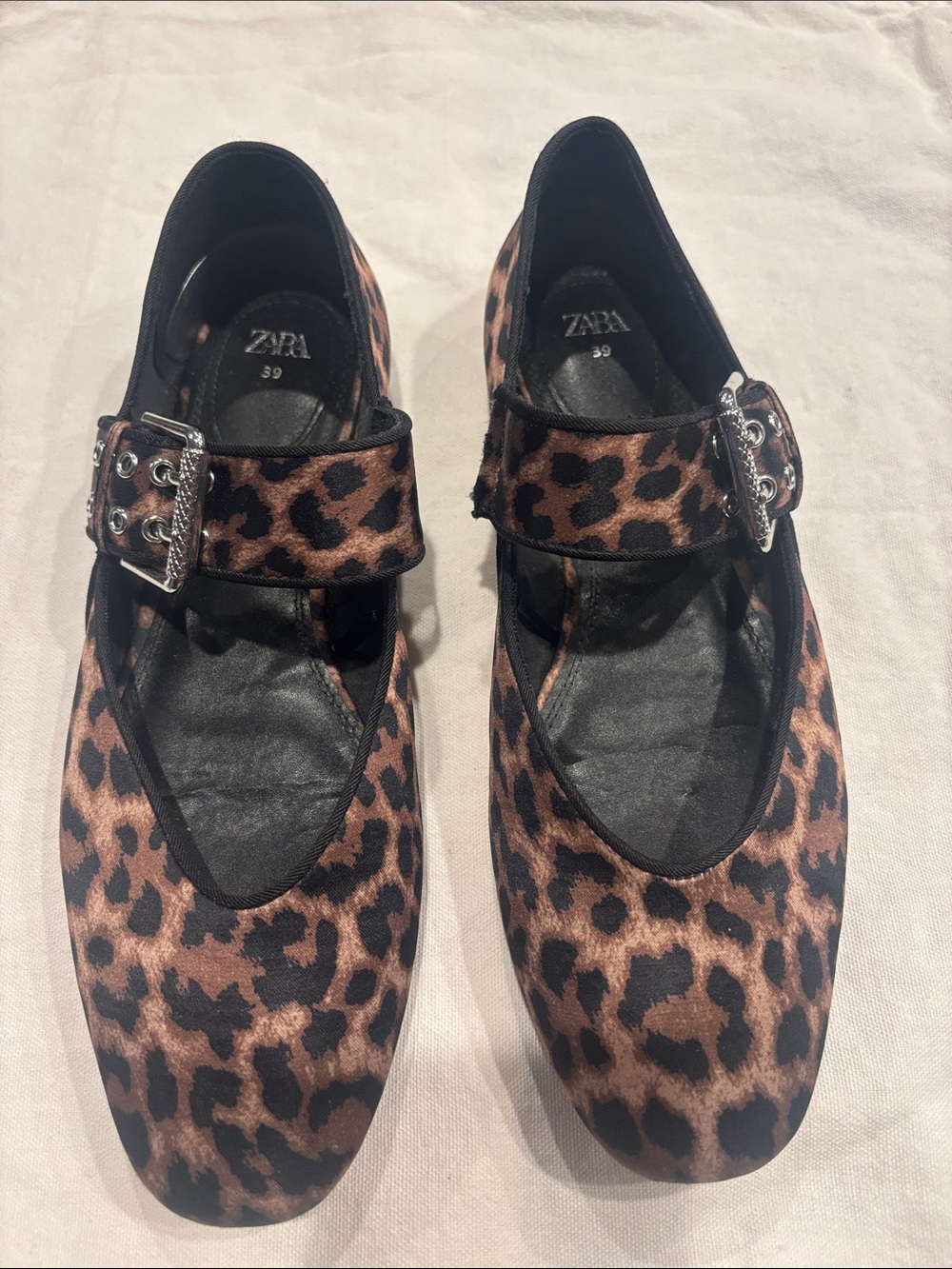 ZARA Leopard-Print Mary Jane Flats in Brown and Black